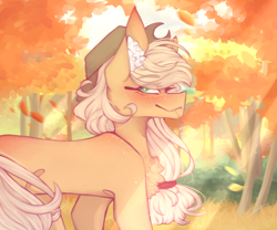 Size: 1200x1000 | Tagged: safe, artist:riressa, applejack, g4, female, forest, leaves, nature, solo, straw, straw in mouth, tree
