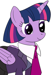 Size: 2209x3188 | Tagged: safe, artist:frownfactory, twilight sparkle, alicorn, g4, clothes, necktie, simple background, smiling, solo, suit, transparent background, twilight sparkle (alicorn)