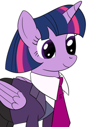 Size: 2209x3188 | Tagged: safe, artist:frownfactory, twilight sparkle, alicorn, pony, g4, clothes, necktie, simple background, smiling, solo, suit, transparent background, twilight sparkle (alicorn)