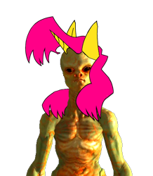 Size: 419x481 | Tagged: safe, artist:fluttershank, oc, oc only, oc:twister pop, alien, unicorn, abomination, fallout, fallout 3, horn, not salmon, simple background, solo, transparent background, unicorn oc, wat