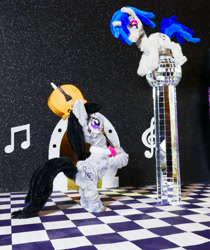 Size: 3056x3641 | Tagged: safe, alternate version, artist:malte279, part of a set, dj pon-3, octavia melody, vinyl scratch, g4, cello, chase, chenille, chenille stems, chenille wire, craft, disco ball, duo, duo female, female, musical instrument, pipe cleaner sculpture, pipe cleaners