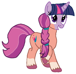 Size: 408x400 | Tagged: safe, artist:qjosh, sunny starscout, twilight sparkle, pony, unicorn, g4, g5, braid, character to character, horn, simple background, transformation, transformation sequence, unicorn twilight, white background