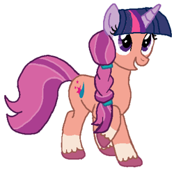 Size: 405x402 | Tagged: safe, artist:qjosh, sunny starscout, twilight sparkle, pony, unicorn, g4, g5, braid, character to character, horn, simple background, transformation, transformation sequence, unicorn twilight, white background