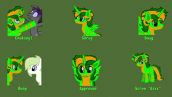 Size: 640x360 | Tagged: safe, artist:sp3ctrum-ii, oc, oc:tex, alicorn, changeling, animated, boop, commission, gif, green background, simple background, solo, sticker
