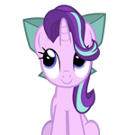 Size: 320x320 | Tagged: safe, artist:.derpy., starlight glimmer, pony, unicorn, g4, animated, animated png, blinking, bow, cute, female, glimmerbetes, hair bow, horn, i can't believe it's not hasbro studios, looking up, loop, mare, perfect loop, show accurate, simple background, sitting, smiling, solo, transparent background, weapons-grade cute
