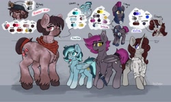 Size: 4096x2462 | Tagged: safe, alternate version, artist:reddthebat, oc, oc only, oc:alaska (reddthebat), oc:number nine, oc:selena (reddthebat), oc:violina (reddthebat), bat pony, earth pony, ghost, ghost pony, pegasus, pony, undead, unicorn, bandana, bat pony oc, chest fluff, cigarette, color palette, eyebrows, eyebrows visible through hair, fangs, female, freckles, gray background, hair over one eye, height difference, high res, horn, knife, looking at you, looking up, mare, open mouth, open smile, simple background, smiling, smiling at you, smoking, tongue out, unshorn fetlocks
