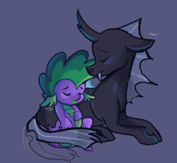 Size: 720x662 | Tagged: safe, artist:kreeeeeez, spike, thorax, changeling, dragon, g4, duo, duo male, eyes closed, gay, male, ship:thoraxspike, shipping