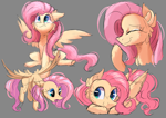Size: 4092x2893 | Tagged: safe, artist:candy meow, fluttershy, pegasus, pony, g4, :o, ^^, cheek fluff, chest fluff, confused, doodle, ear fluff, eyes closed, female, floppy ears, flying, giggling, gray background, looking down, looking sideways, looking up, lying down, mare, open mouth, simple background, sitting, smiling, solo, spread wings, surprised, wings
