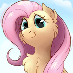 Size: 1080x1080 | Tagged: safe, artist:candy meow, fluttershy, pegasus, pony, g4, <:), cheek fluff, chest fluff, cloud, ear fluff, female, looking at you, looking down, looking down at you, mare, sky, solo