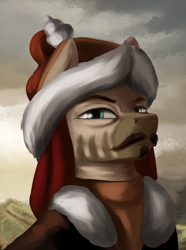 Size: 1560x2100 | Tagged: safe, artist:kelkessel, oc, oc only, oc:zaghu, zebra, equestria at war mod, beard, bust, clothes, facial hair, hat, moustache, portrait, solo, zebra oc