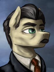Size: 1560x2100 | Tagged: safe, artist:kelkessel, oc, oc only, oc:westerly leeward, earth pony, pony, equestria at war mod, bust, clothes, facial hair, moustache, necktie, portrait, solo