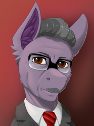 Size: 2000x2692 | Tagged: safe, artist:twotail813, oc, oc only, oc:bray foam, pony, equestria at war mod, bust, clothes, ear fluff, facial hair, glasses, moustache, necktie, portrait, solo