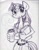 Size: 850x1100 | Tagged: safe, artist:trollie trollenberg, twilight sparkle, unicorn, anthro, g4, belly button, belly piercing, bellyring, belt, book, breasts, cleavage, coffee, coffee cup, cup, ear piercing, earring, female, food, holding, horn, jewelry, monochrome, piercing, solo, traditional art, whipped cream
