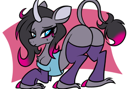 Size: 2388x1668 | Tagged: safe, artist:steelsoul, oleander (tfh), classical unicorn, pony, unicorn, them's fightin' herds, butt, chest fluff, clothes, cloven hooves, community related, female, horn, leonine tail, looking back, mare, plot, sweat, tail, unshorn fetlocks