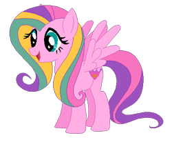 Size: 488x403 | Tagged: safe, artist:selenaede, artist:user15432, ploomette, pegasus, pony, g4, base used, multicolored mane, multicolored tail, open mouth, open smile, pink coat, recolor, simple background, smiling, tail, transparent background