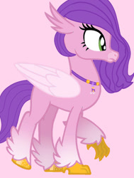 Size: 777x1029 | Tagged: safe, artist:artsmlpgen5, pipp petals, classical hippogriff, hippogriff, g5, classical hippogriffied, colored wings, female, gradient legs, hippogriffied, jewelry, necklace, pink background, shiny hooves, simple background, solo, species swap, wings