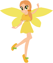 Size: 476x565 | Tagged: safe, artist:prettycelestia, artist:user15432, fairy, equestria girls, g4, base used, clothes, crossover, dress, equestria girls style, equestria girls-ified, fairy wings, honey (rainbow magic), honey the sweet fairy, jewelry, looking at you, necklace, rainbow magic (series), shoes, simple background, smiling, white background, wings, yellow dress, yellow wings