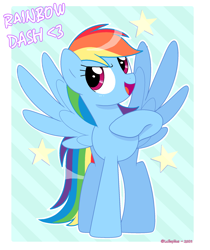 Size: 1776x2112 | Tagged: safe, artist:lullapiies, rainbow dash, pegasus, pony, g4, open mouth, solo, spread wings, stars, wings