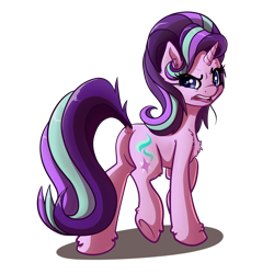 Size: 4000x4000 | Tagged: safe, artist:witchtaunter, starlight glimmer, pony, unicorn, g4, absurd resolution, butt, chest fluff, dock, ear fluff, eye clipping through hair, featureless crotch, female, glimmer glutes, horn, looking at you, looking back, looking back at you, mare, open mouth, plot, raised hoof, raised leg, simple background, solo, standing on two hooves, tail, transparent background, underhoof