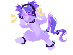 Size: 3000x2250 | Tagged: safe, alternate version, artist:kaijulii, oc, oc only, unicorn, bipedal, choker, collar, commission, dancing, headphones, horn, multicolored tail, pale belly, pigtails, punk, purple coat, purple fur, purple mane, raised hoof, simple background, solo, spiked choker, spiked collar, standing, standing on one leg, standing up, stomp, stomping, tail, tail accessory, transparent background, twintails, two toned coat, unicorn oc, x3, xd
