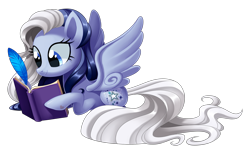 Size: 3000x1832 | Tagged: safe, artist:centchi, silver glow, fanfic:silver glow's journal, g3, g4, book, fanfic art, female, g3 to g4, generation leap, quill, simple background, solo, transparent background