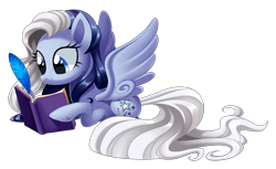 Size: 3000x1832 | Tagged: safe, artist:centchi, silver glow, fanfic:silver glow's journal, g3, g4, book, fanfic art, female, g3 to g4, generation leap, quill, simple background, solo, transparent background, watermark