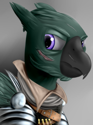 Size: 624x840 | Tagged: safe, artist:richmay, oc, oc only, oc:leopold weinreich, griffon, equestria at war mod, armor, bust, griffon oc, portrait, scar, solo