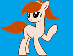 Size: 1033x803 | Tagged: safe, artist:disneyponyfan, artist:dreamybae, earth pony, pony, g4, adult blank flank, base used, blank flank, blue background, closed mouth, female, julia, mare, ponified, ponytails, raised arm, rule 85, simple background, smiling, solo, wordgirl