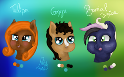 Size: 4000x2500 | Tagged: safe, artist:loopina, oc, oc only, oc:boreal junior, oc:onyx, oc:tulipe, earth pony, pegasus, saddle arabian, baby, color palette, cute, female, foal, male, mare, siblings, simple background, stallion, twins