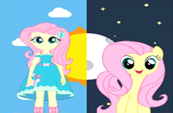 Size: 638x419 | Tagged: safe, editor:incredibubbleirishguy, editor:skymation2415, fluttershy, human, pegasus, pony, equestria girls, g4, my little pony equestria girls: better together, day, moon, night, side by side, sun