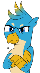 Size: 1754x3121 | Tagged: safe, artist:frownfactory, gallus, griffon, g4, crossed arms, gallus is not amused, male, solo, unamused