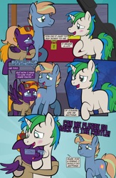 Size: 1920x2948 | Tagged: safe, artist:alexdti, oc, oc:brainstorm (alexdti), oc:purple creativity, oc:star logic, pegasus, pony, unicorn, comic:quest for friendship retold, blushing, crying, female, horn, hug, male, mare, stallion, tears of joy