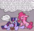 Size: 1649x1488 | Tagged: safe, artist:captainzigo, pinkie pie, twilight sparkle, earth pony, pony, unicorn, g4, ><, animated, book, dialogue, duo, duo female, eye clipping through hair, eyes closed, female, horn, lesbian, mare, reading, ship:twinkie, shipping, speech bubble, thought bubble, unicorn twilight, vibrating, wavy mouth