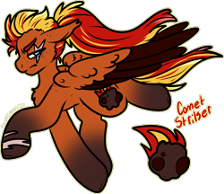 Size: 1895x1641 | Tagged: safe, artist:sexygoatgod, oc, oc only, oc:comet striker, hybrid, pegabat, pony, flying, male, ponytail, scar, simple background, solo, transparent background