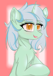 Size: 1748x2480 | Tagged: safe, artist:門久, lyra heartstrings, pony, unicorn, g4, chest fluff, ear fluff, eyebrows, eyebrows visible through hair, female, horn, mare, smiling, solo