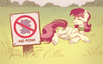 Size: 1808x1131 | Tagged: safe, artist:miss_glowwormis, roseluck, earth pony, pony, g4, become ungovernable, behaving like a cat, collar, commission, commissioner:doom9454, cute, eyes closed, female, first world anarchist, fuck the police, grass, lying down, mare, meme, pet tag, ponified animal photo, pony pet, pure unfiltered evil, rosepet, sign