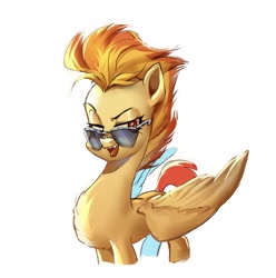 Size: 1270x1280 | Tagged: safe, artist:allat18, spitfire, pegasus, pony, g4, chest fluff, female, mare, open mouth, open smile, simple background, sketch, smiling, solo, sunglasses, white background