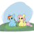 Size: 560x560 | Tagged: safe, artist:erein, fluttershy, rainbow dash, pegasus, pony, g4, animated, big ears, big eyes, chibi, chonk, chubbie, cloud, colored, cute, dashabetes, duo, duo female, ears up, female, flat colors, flying, frame by frame, gif, grass, looking at you, multicolored hair, multicolored tail, rainbow trail, shyabetes, sketch, sky, smiling, smiling at you, spread wings, squigglevision, tail, weapons-grade cute, wings