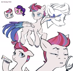 Size: 1914x1849 | Tagged: safe, artist:laymy, pipp petals, zipp storm, pegasus, pony, g5, duo, duo female, female, floppy ears, hoof hold, magnifying glass, mare, narrowed eyes, royal sisters (g5), siblings, signature, simple background, sisters, solo focus, spread wings, toothpaste, white background, wings