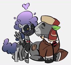 Size: 1365x1249 | Tagged: safe, artist:cogmics, earth pony, pegasus, pony, bowtie, chainsaw consultant, cog, crossover, cute, duo, eyes closed, female, male, necktie, ponified, rainmaker (corporate clash), shipping, straight, toontown online, toontown: corporate clash