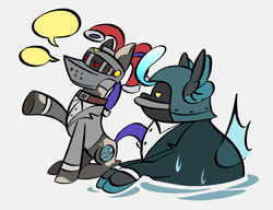 Size: 1533x1176 | Tagged: safe, artist:cogmics, pony, cog, crossover, deep diver, duo, female, gatekeeper, gatekeeper (corporate clash), ponified, speech bubble, toontown online, toontown: corporate clash