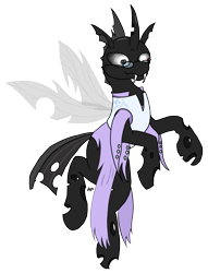 Size: 1197x1563 | Tagged: safe, artist:bjsampson, oc, oc only, oc:vequa, changeling, changeling oc, clothes, fangs, flying, glasses, robe, runes, simple background, smiling, transparent background, vest, white changeling