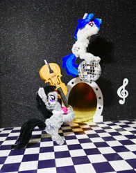 Size: 3481x4445 | Tagged: safe, alternate version, artist:malte279, part of a set, dj pon-3, octavia melody, vinyl scratch, pony, g4, cello, chenille, chenille stems, chenille wire, craft, disco ball, duo, duo female, female, musical instrument, pipe cleaner sculpture, pipe cleaners