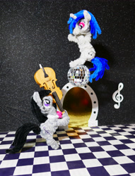 Size: 3444x4512 | Tagged: safe, alternate version, artist:malte279, part of a set, dj pon-3, octavia melody, vinyl scratch, pony, g4, cello, chenille, chenille stems, chenille wire, craft, disco ball, duo, duo female, female, musical instrument, pipe cleaner sculpture, pipe cleaners