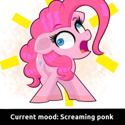 Size: 1500x1500 | Tagged: safe, artist:scandianon, pinkie pie, earth pony, pony, g4, derp, female, mare, meme, mood, open mouth, screaming, wall eyed