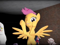 Size: 1022x766 | Tagged: safe, scootaloo, pegasus, pony, g4, 3d, female, filly, foal, game, gmod, looking at you, lucky star, mare, one eye closed, smiling, smiling at you, solo, spread wings, teeth, wings