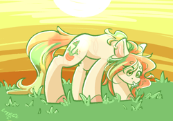 Size: 2388x1668 | Tagged: safe, artist:ezzerie, oc, oc only, oc:peppy snap, pony, venus flytrap, female, flower, grass, mare, smelling, solo