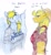 Size: 869x950 | Tagged: safe, artist:lunarlight-prism, applejack, derpy hooves, earth pony, pegasus, anthro, g4, avatar the last airbender, clothes, dialogue, duo, female, grin, shirt, simple background, smiling, t-shirt, traditional art, white background