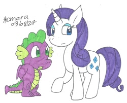 Size: 1208x981 | Tagged: safe, artist:cmara, rarity, spike, dragon, unicorn, g4, female, horn, male, ship:sparity, shipping, simple background, straight, white background