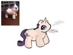 Size: 2160x1620 | Tagged: safe, artist:felixmcfurry, rarity, original species, plush pony, unicorn, bootleg, cursed image, deformed, female, horn, plushie, redraw, round ears, simple background, solo, solo female, stitches, transparent background, wat